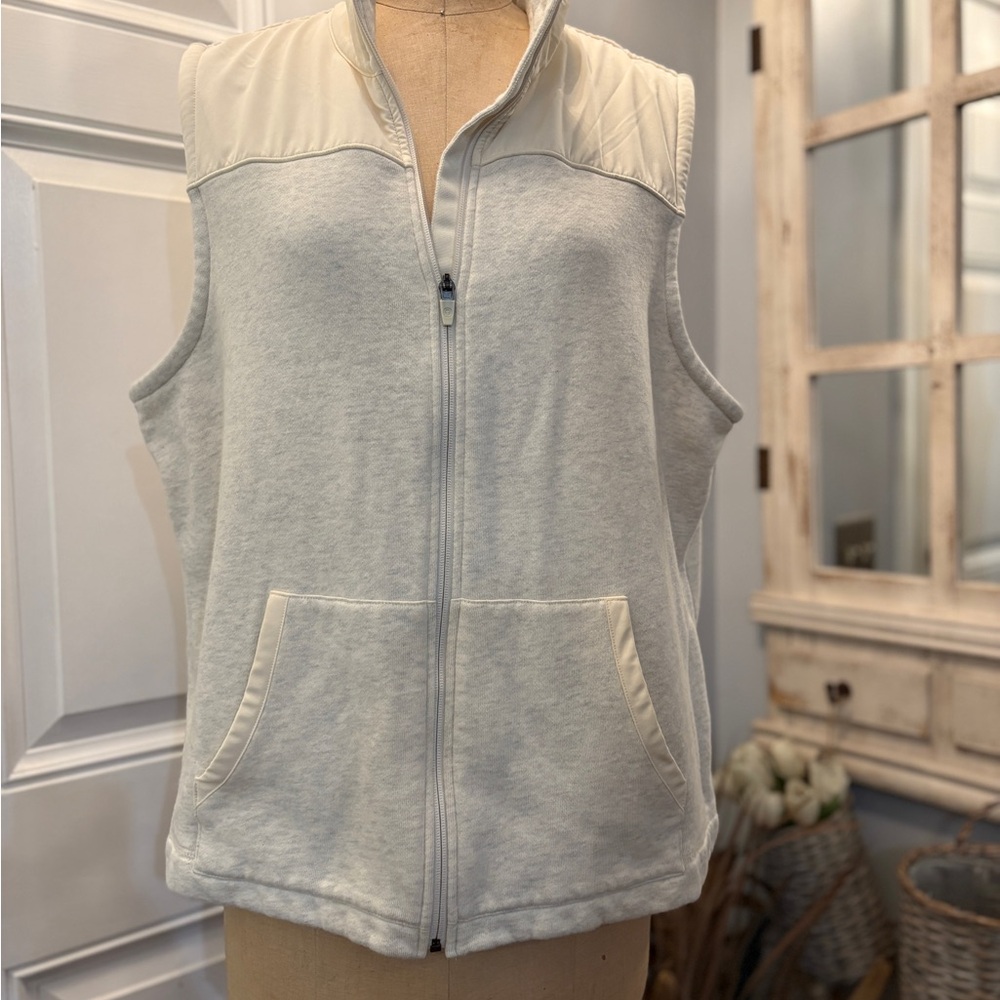 T by Talbots Cream Zip up Cotton Blend Vest 2X Warm Layering Piece Barn Chic